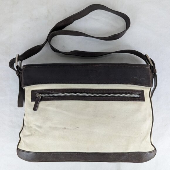 Salvatore Ferragamo Off-White Canvas Leather Shoulder Bag Made in Italy - Picture 1 of 16